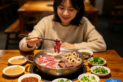 Chinese Hot Pot Ultimate Guide: From Sichuan Mala to Beijing Mongolian Hot Pot 1 Chaoshan beef hot pot—clear bone broth in the pot, surrounded by plates of paper-thin beef cuts from different parts.