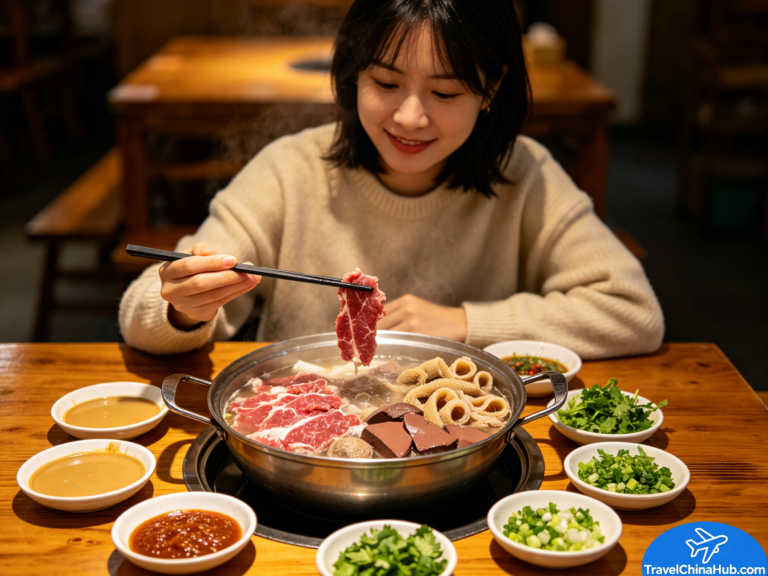 Chaoshan beef hot pot—clear bone broth in the pot, surrounded by plates of paper-thin beef cuts from different parts.