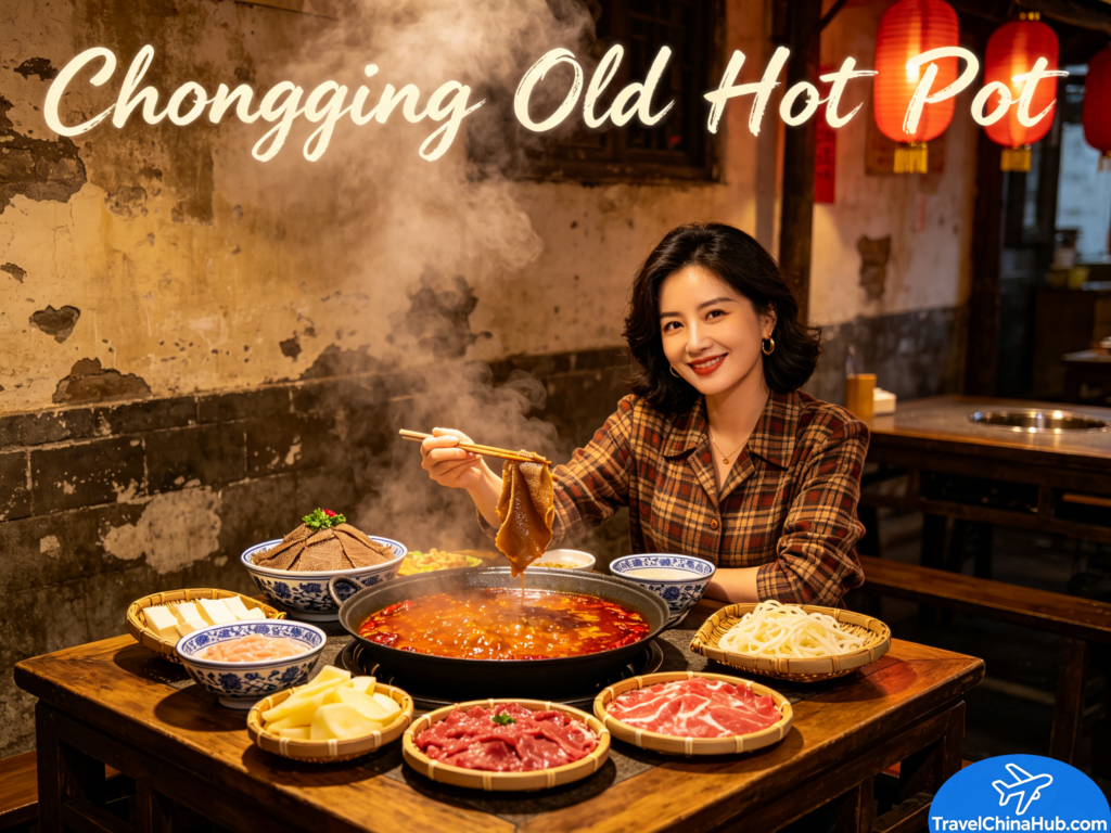 Chinese Hot Pot Ultimate Guide: From Sichuan Mala to Beijing Mongolian Hot Pot 3 Old-school Chongqing hot pot—nine-grid iron pot, beef tallow broth so red it's almost black, chilies and peppercorns covering the surface.